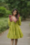 Parrot Green Frill Dress – Customizable Elegance by Kotha
