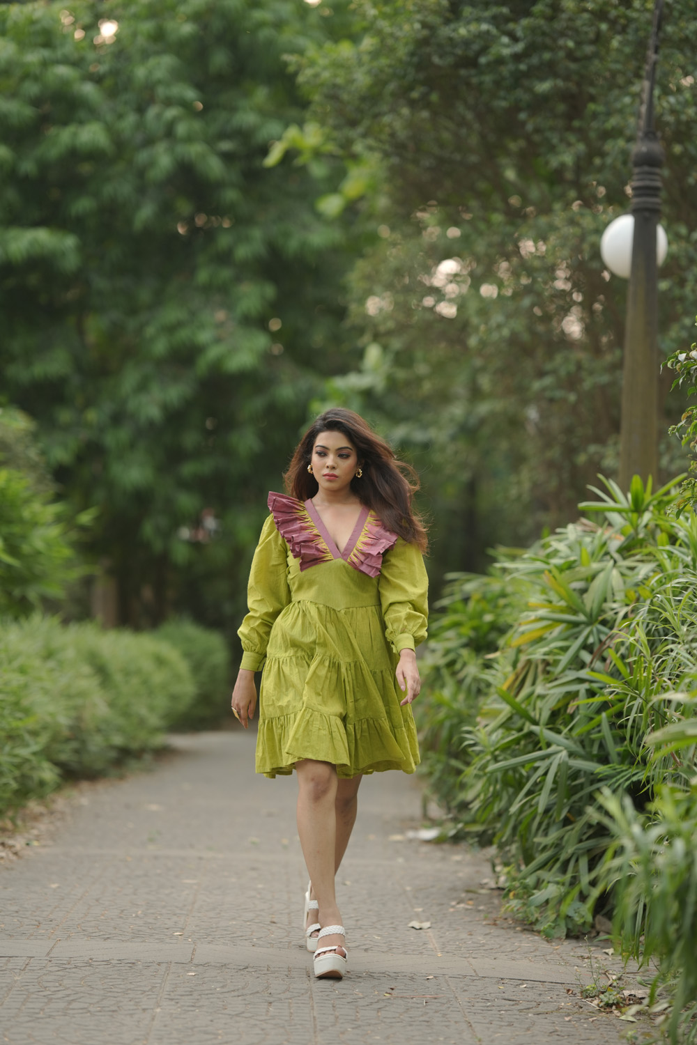 Parrot Green Frill Dress – Customizable Elegance by Kotha - Image 7