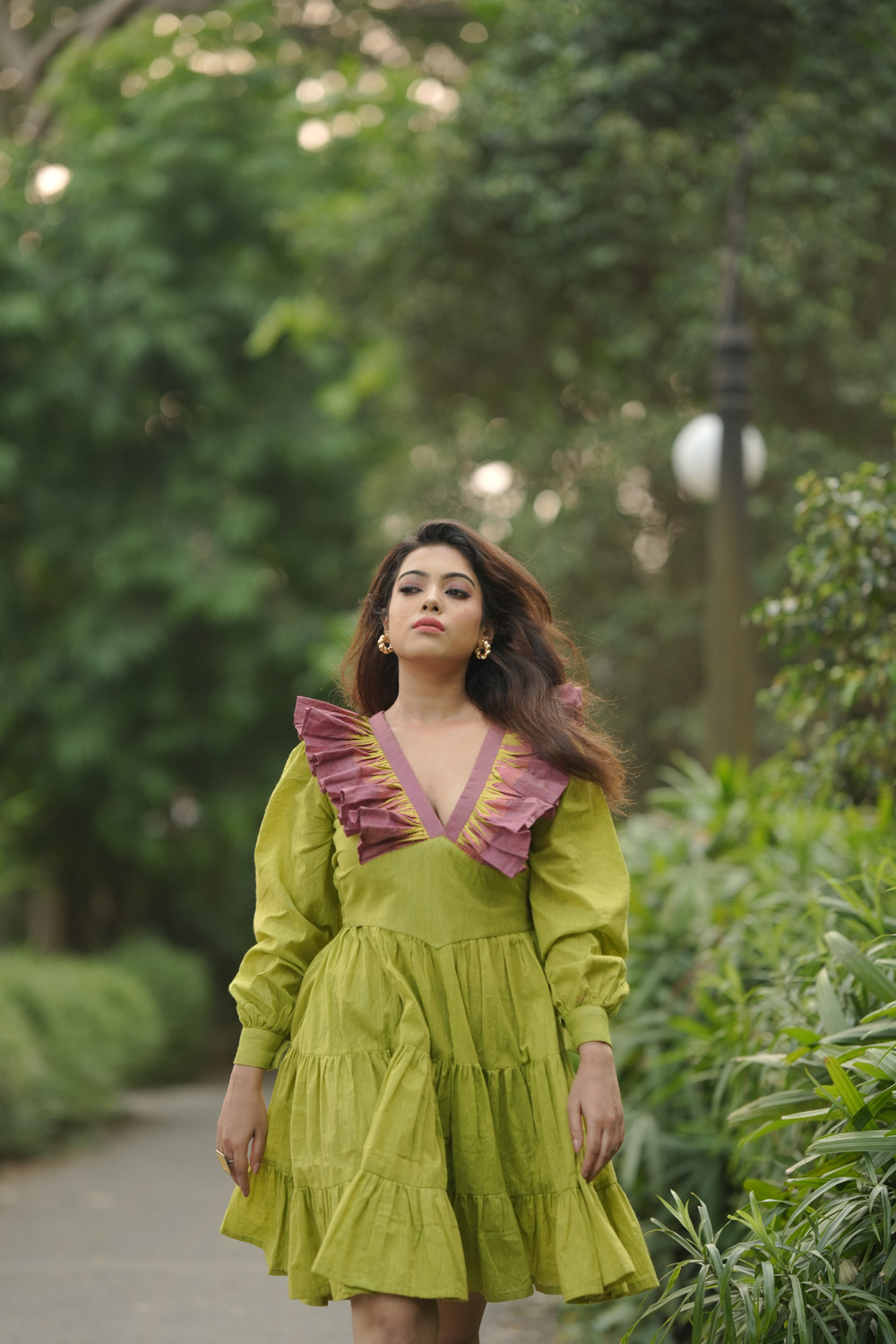 Parrot Green Frill Dress – Customizable Elegance by Kotha - Image 3