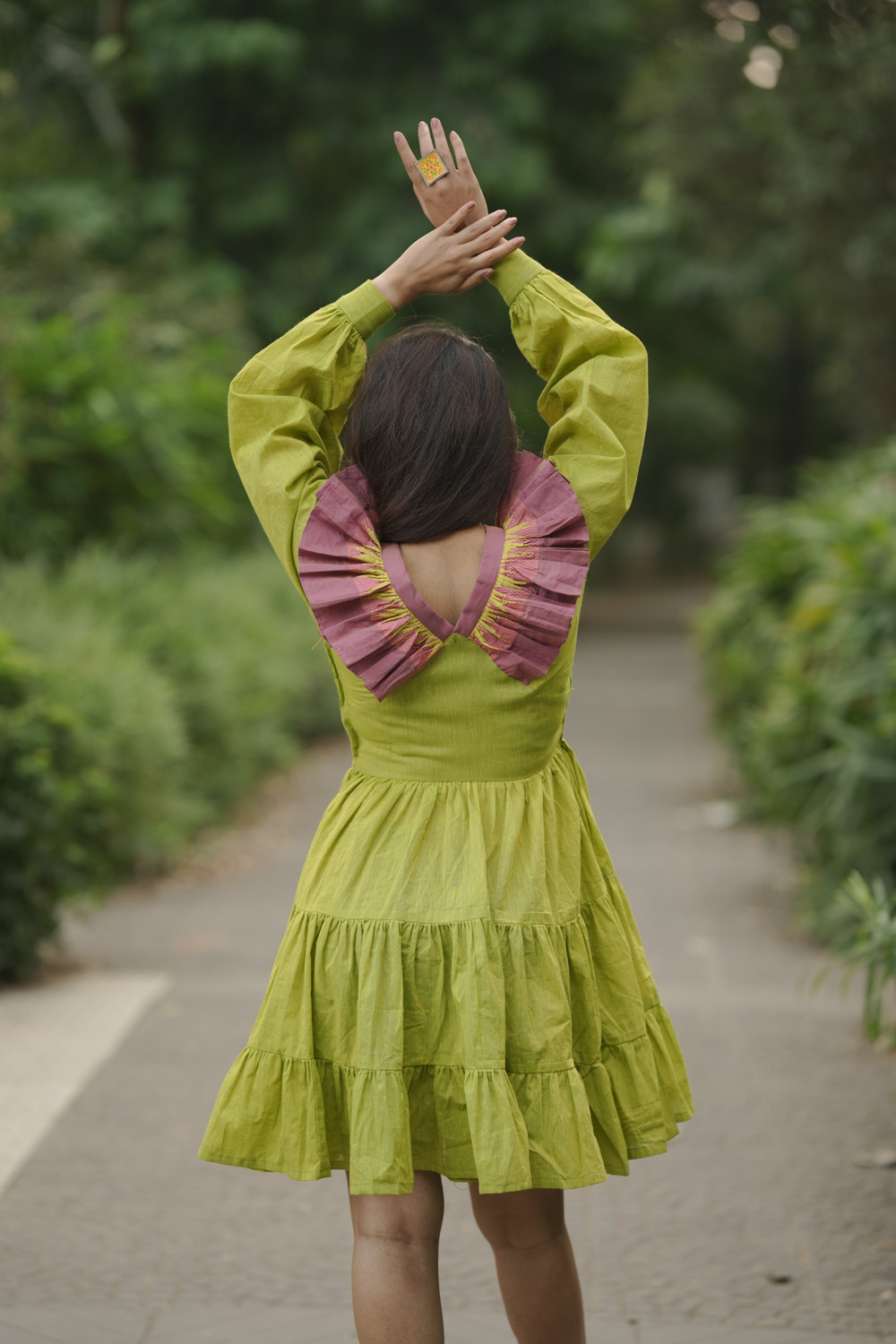 Parrot Green Frill Dress – Customizable Elegance by Kotha - Image 6