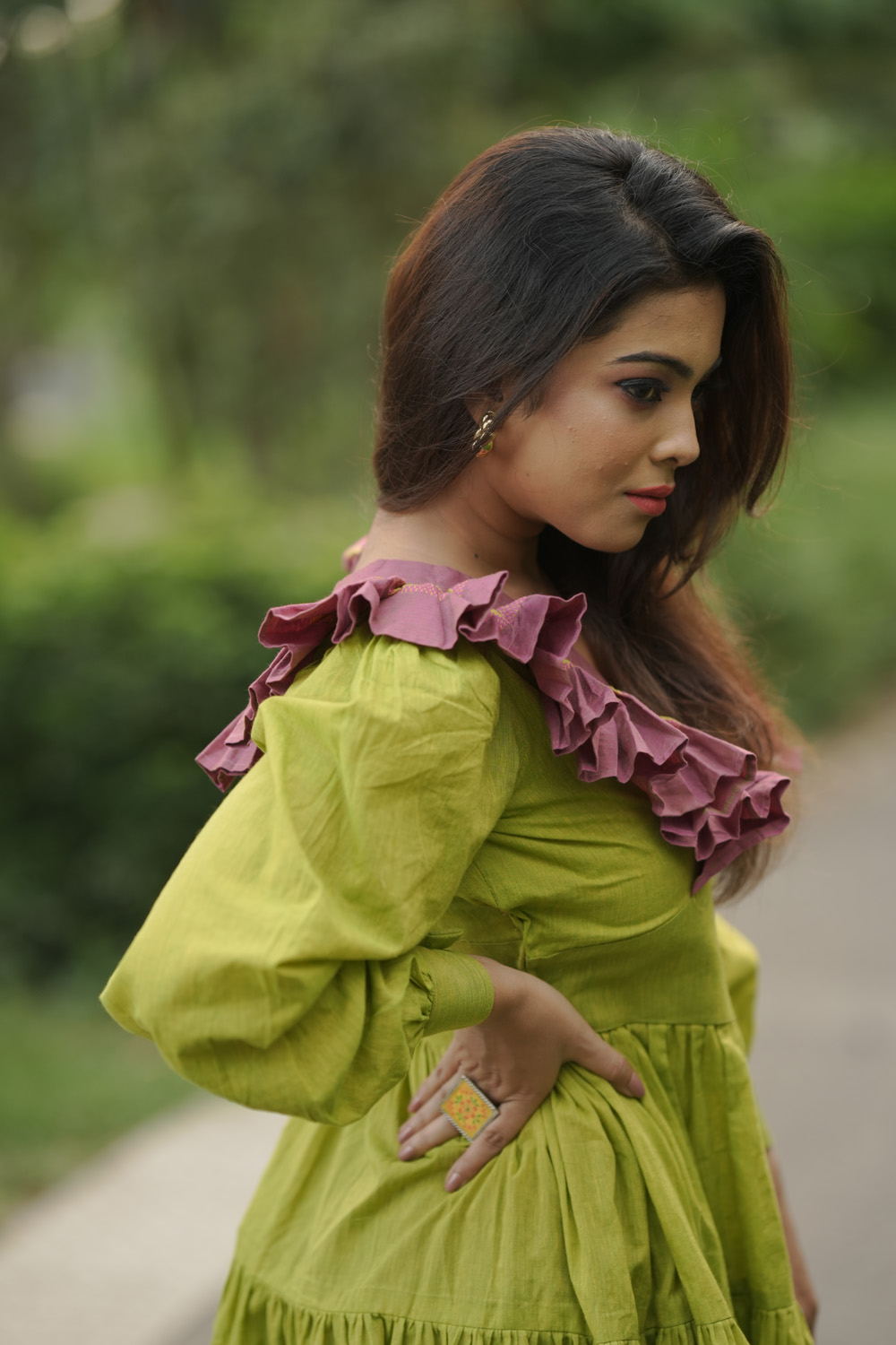 Parrot Green Frill Dress – Customizable Elegance by Kotha - Image 5