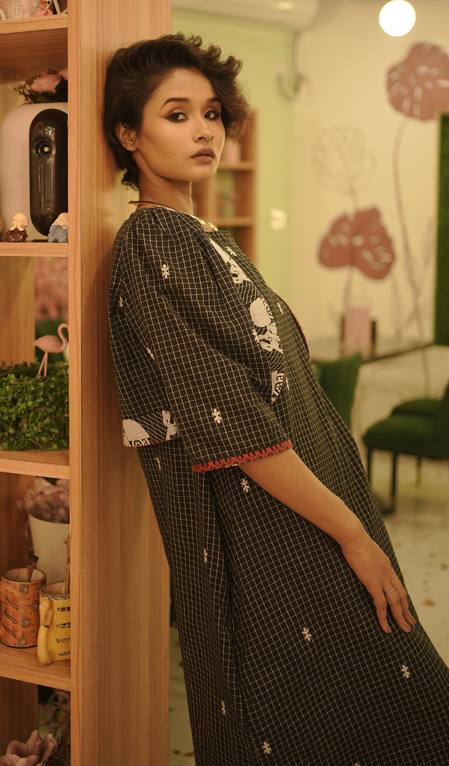 Black Checks Dress with Crop Jacket - Image 5