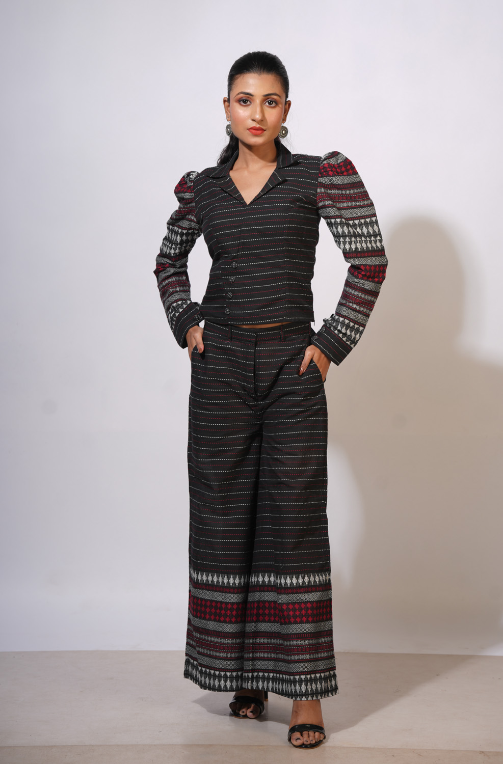 Black Puff Sleeve Cordset – Begumpuri Fabric - Image 2