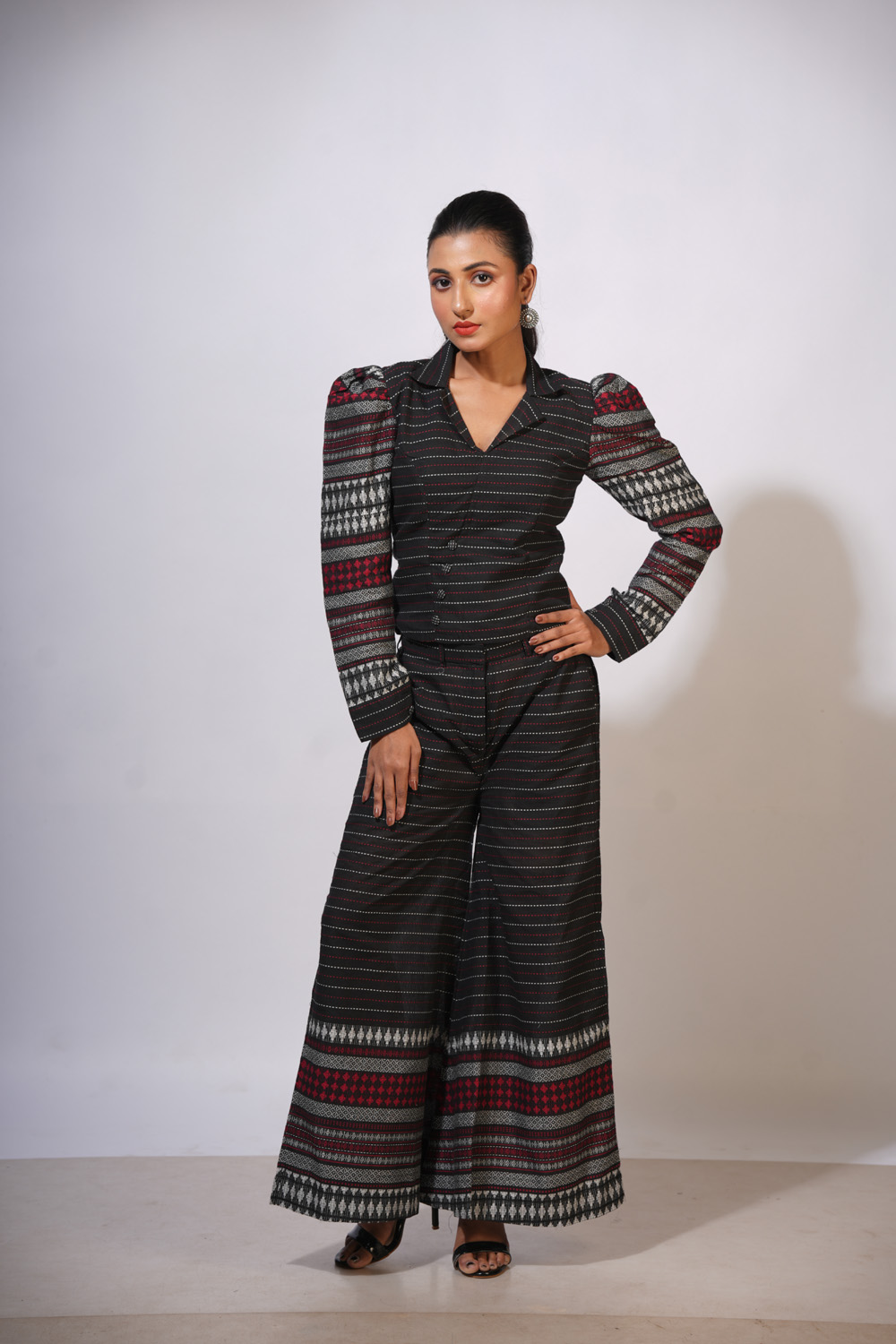 Black Puff Sleeve Cordset – Begumpuri Fabric - Image 11