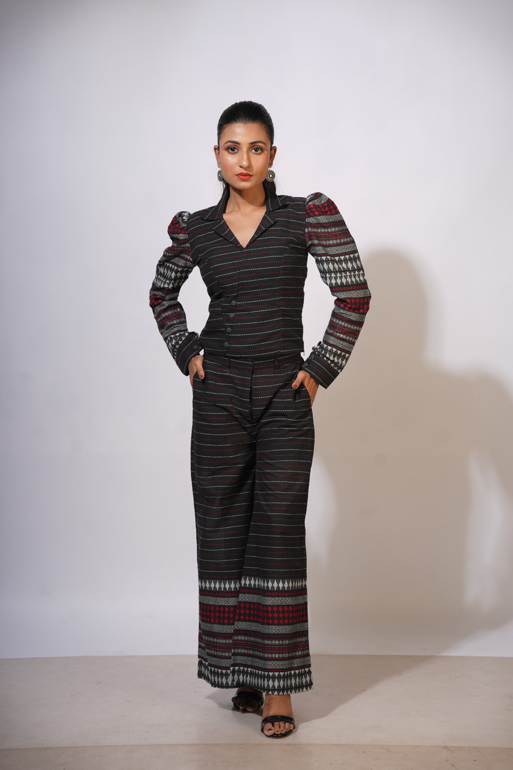 Black Puff Sleeve Cordset – Begumpuri Fabric - Image 10