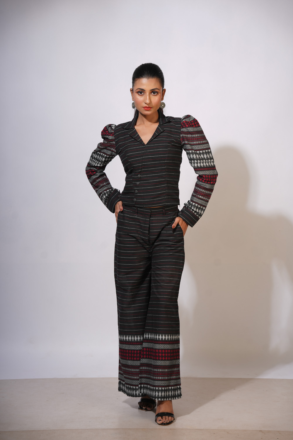 Black Puff Sleeve Cordset – Begumpuri Fabric - Image 9