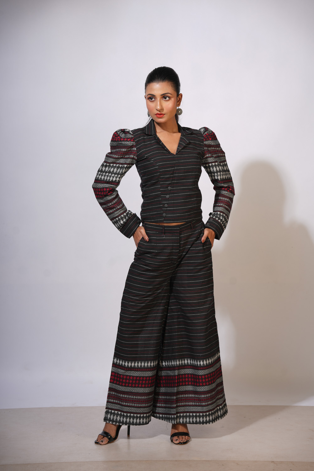 Black Puff Sleeve Cordset – Begumpuri Fabric - Image 8