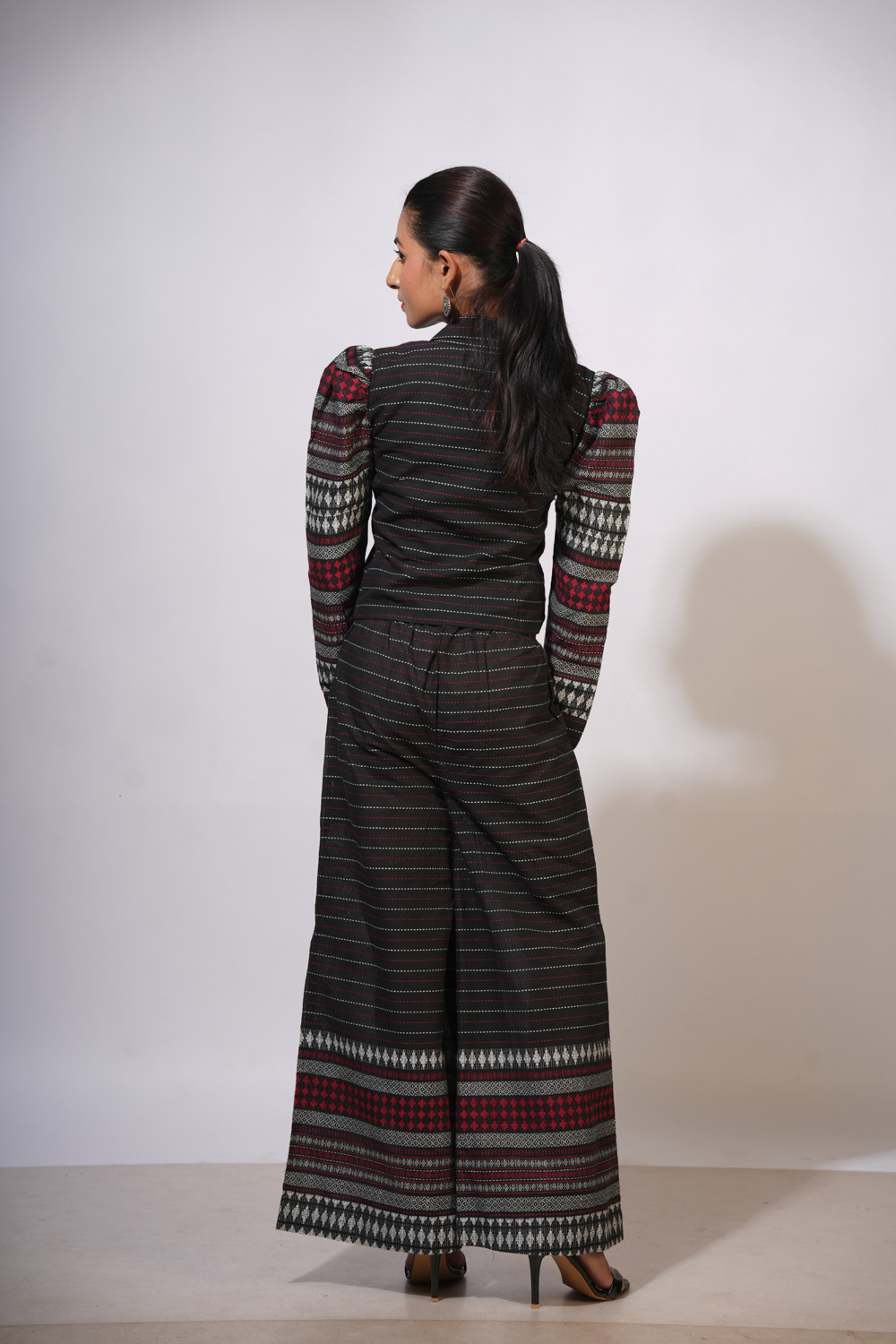 Black Puff Sleeve Cordset – Begumpuri Fabric - Image 6