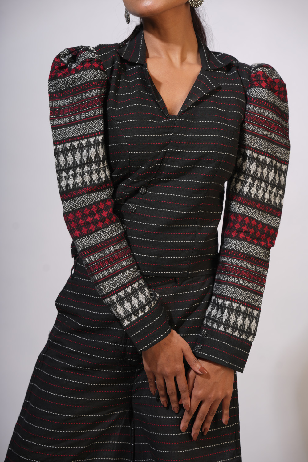 Black Puff Sleeve Cordset – Begumpuri Fabric - Image 4