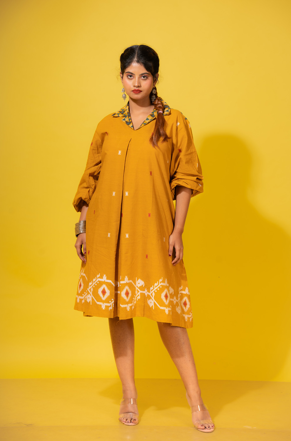 Jamdani Mustard Dress
