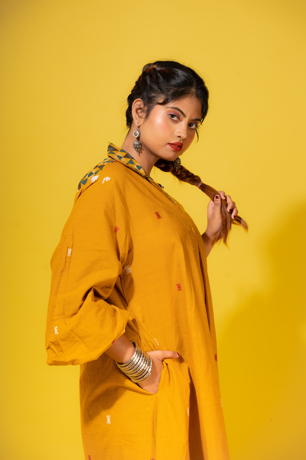 Jamdani Mustard Dress - Image 4