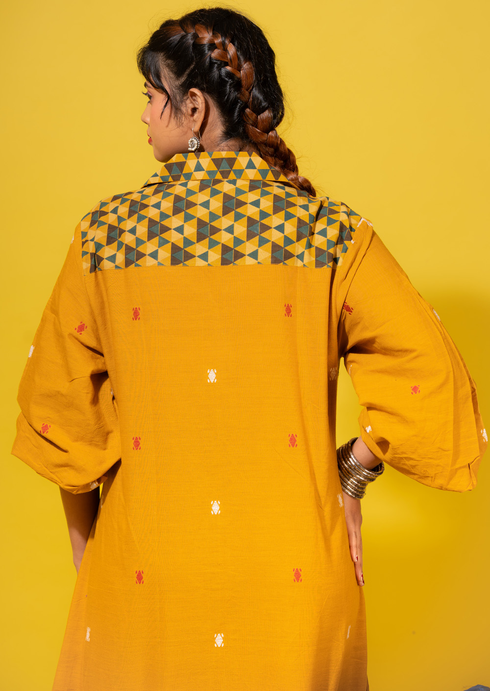 Jamdani Mustard Dress - Image 3