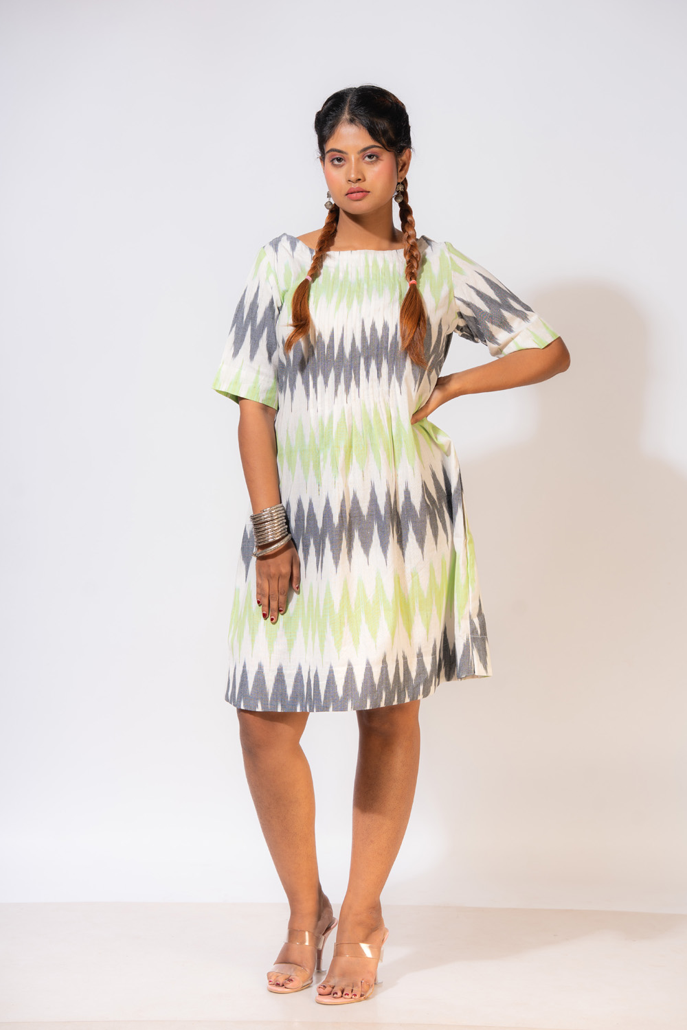 Cotton Ikkat Pin Tuck Dress - Image 3